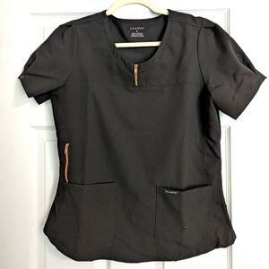 Jaanuu Size Small Rose Zip Pleated Sleeve Scrub Top